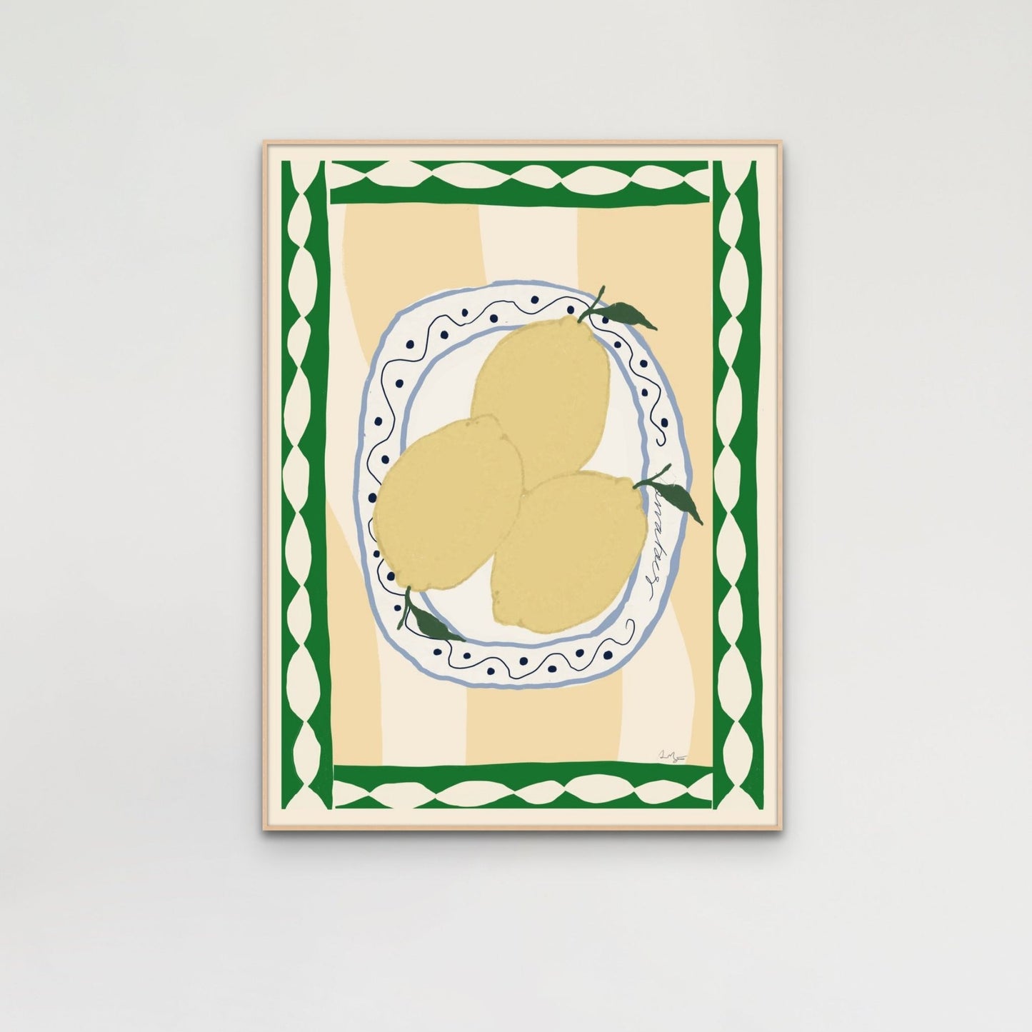 Plates of lemons - Wavy table cloth - Red, Green, Soft Yellow, Pink