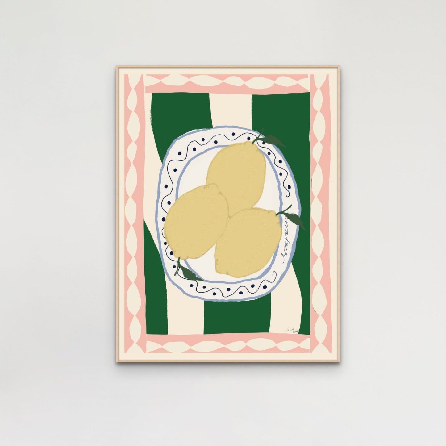 Plates of lemons - Wavy table cloth - Red, Green, Soft Yellow, Pink