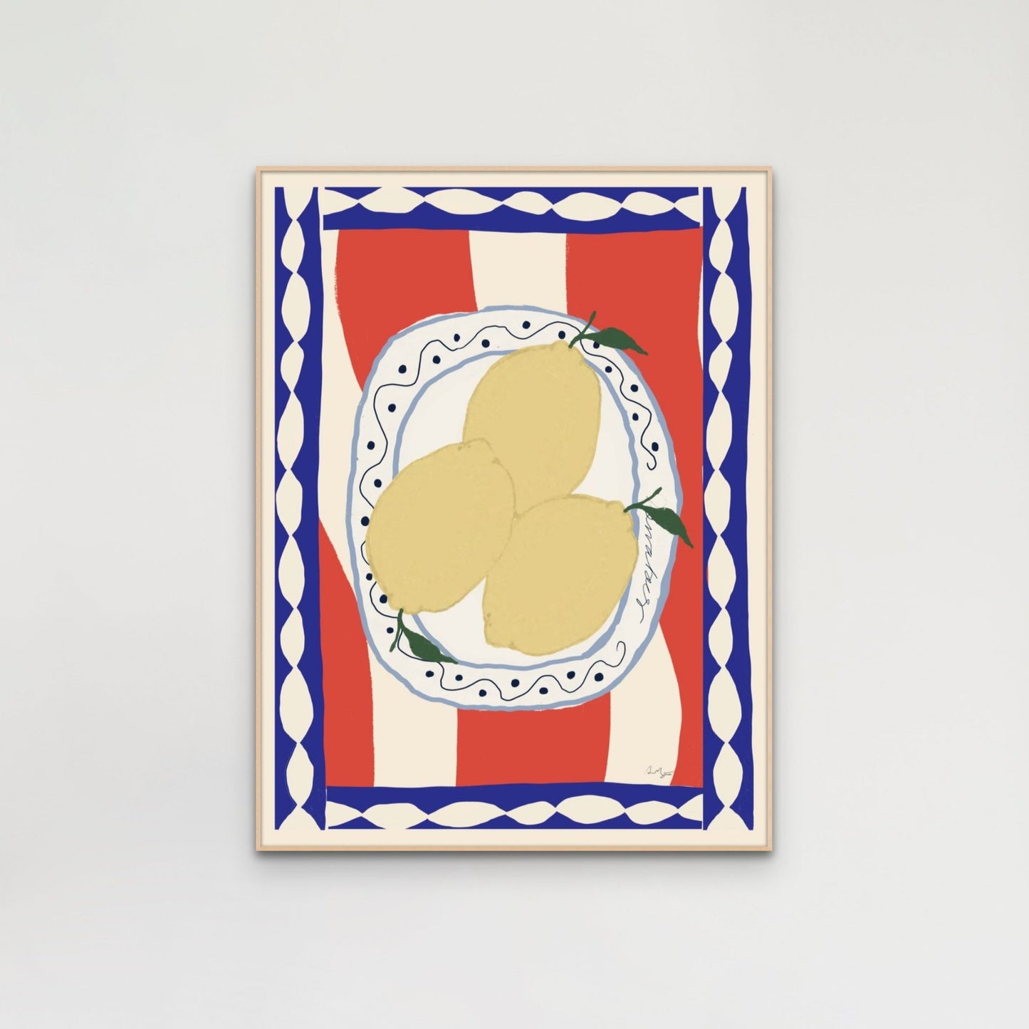 Plates of lemons - Wavy table cloth - Red, Green, Soft Yellow, Pink
