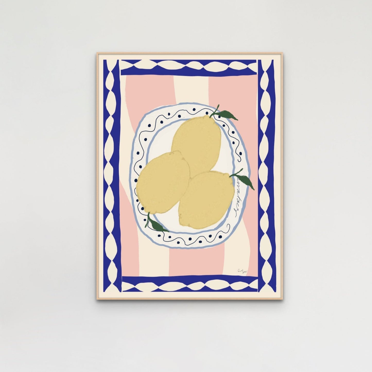 Plates of lemons - Wavy table cloth - Red, Green, Soft Yellow, Pink
